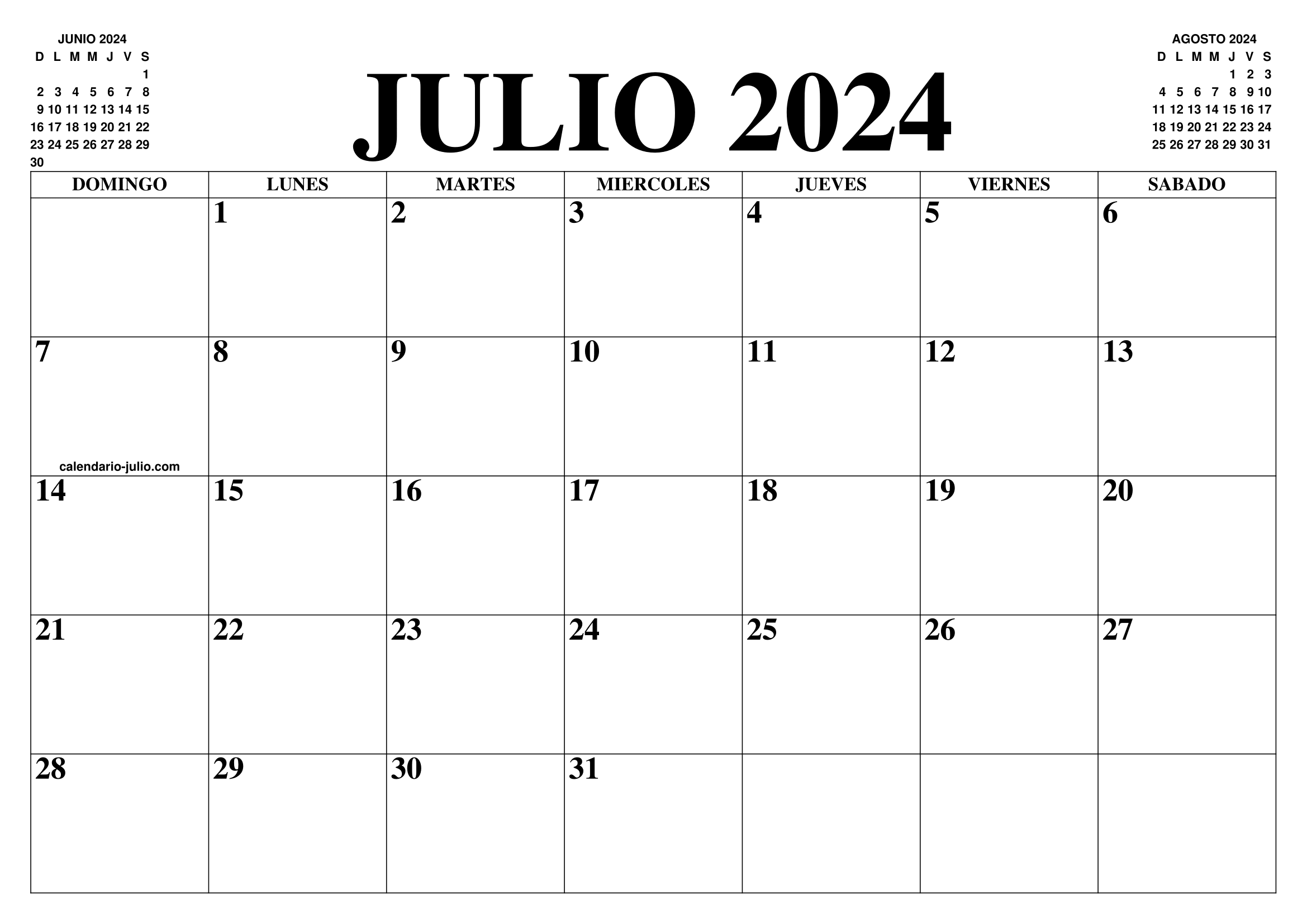 CALENDARIO JULIO 2024 EL CALENDARIO JULIO 2024 PARA IMPRIMIR GRATIS