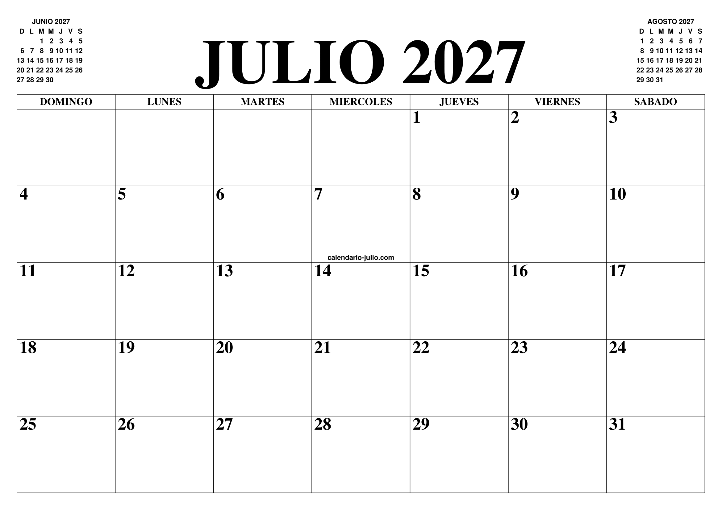 Calendario Julio El Calendario Julio Para Imprimir Gratis Mes